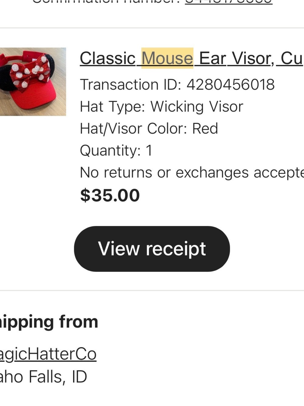 Red Minnie Mouse Visor with Sequin Ears & Sparkle Athletic Running Skirt - Picture 4 of 7